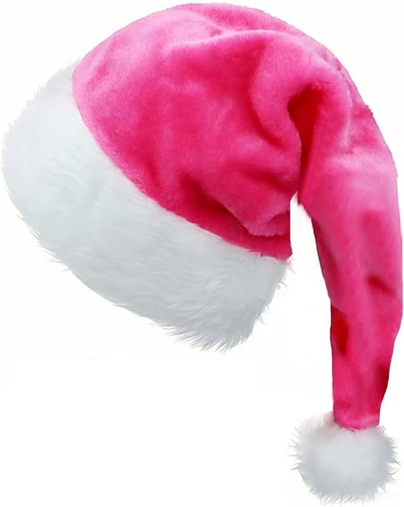 CZolden Plush Christmas Hat Pink Velvet Santa Hat for Women Men Christmas Holiday New Year Party ... | Amazon (US)