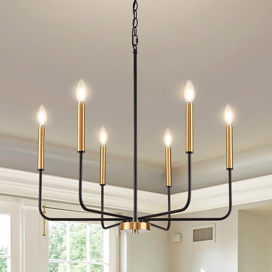 ONESMING Modern Black and Gold Chandelier for Dining Room,Metal 6-Light Kitchen Light Fixtures,Fa... | Amazon (US)