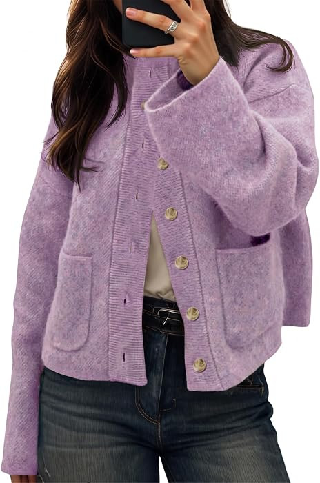 Cicy Bell Womens Chunky Knit Cardigan Sweater Button Down Open Front Jacket | Amazon (US)