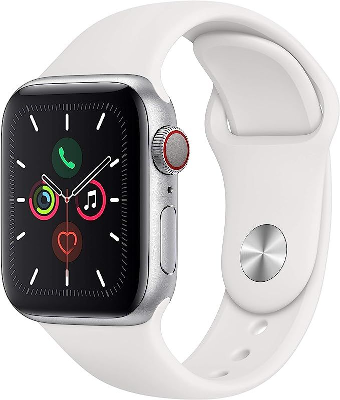 Apple Watch Series 5 (GPS + Cellular, 40mm) - Silver Aluminum Case with White Sport Band | Amazon (US)