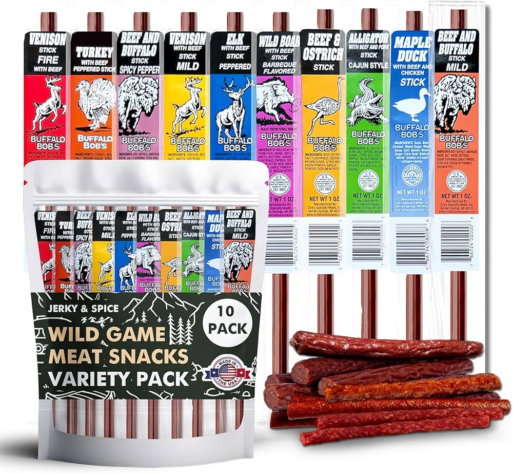 Jerky-n-Spice Wild Game Meat Sticks (10-Pack), Exotic Beef Jerky Variety Pack, Carnivore Snacks, ... | Amazon (US)
