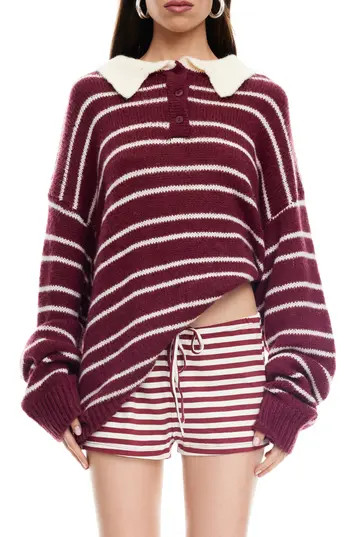 LIONESS Rising Sun Stripe Polo Sweater in Crimson at Nordstrom Rack, Size Small/medium | Nordstrom Rack