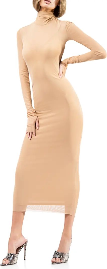AFRM Shailene Long Sleeve Mesh Midi Dress | Nordstrom | Nordstrom