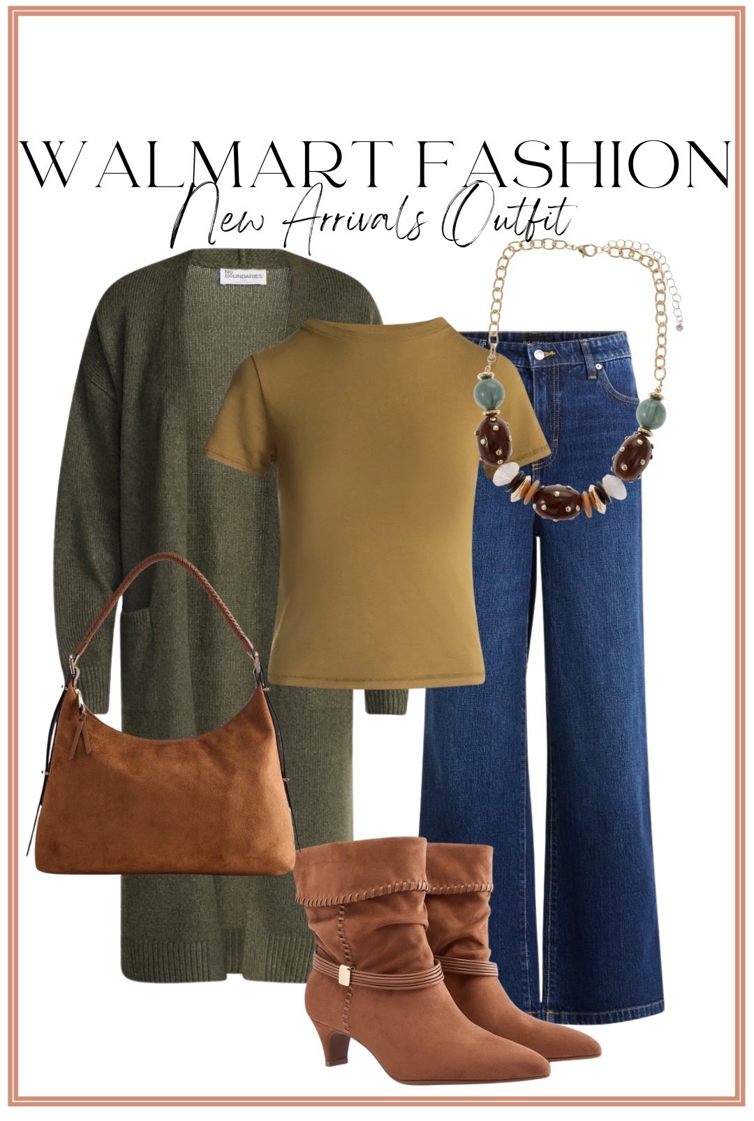 Brand new Walmart fall fashion is SO good right now! 🍂🤎 This outfit has all the rich, cozy colors I love for the season—an olive green long cardigan layered over a warm brown top with dark wash jeans, statement jewelry, a suede-look bag and the cutest brown heeled boots. Such an easy Walmart outfit idea for transitioning into cooler weather while still looking put together!

These new Walmart fashion arrivals look way more expensive than they are and are perfect for work, dinner, weekend plans or everyday fall outfits. 🤎

#walmartfashion #walmartfinds #walmartnewarrivals #walmartstyle #walmartfashionfinds #fallfashion #falloutfit #falloutfitideas #affordablefashion #affordablestyle #walmartoutfit #fallstyle #everydaystyle #womensfashion

#LTKootd #LTKPetite