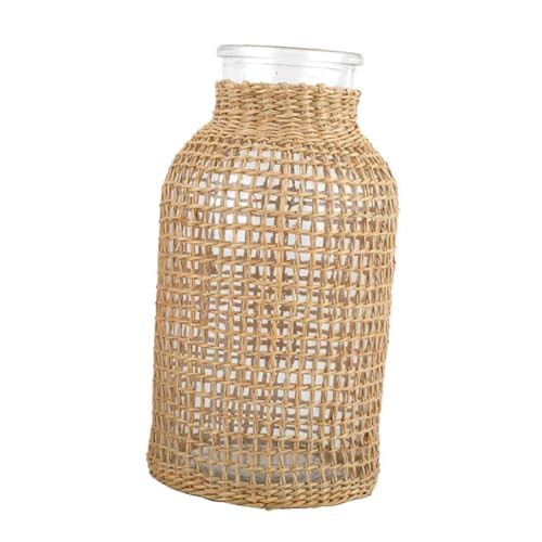 DOITOOL Glass Vase with Woven Rattan Cover 8.07X3.93X3.93In Decorative Dried Flower Vase for Home D Cor Farmhouse Style Floral Container Centerpiece Desktop Display | Amazon (US)