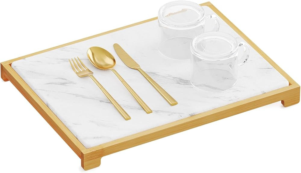 SpaceAid Stone Drying Mat for Kitchen Counter, Bamboo Rack Dish Pad, Instant Dry Diatomaceous Ear... | Amazon (US)