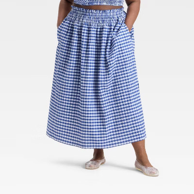 Women's Smocked Maxi A-Line Skirt - Universal Thread™ Blue Gingham 4X | Target