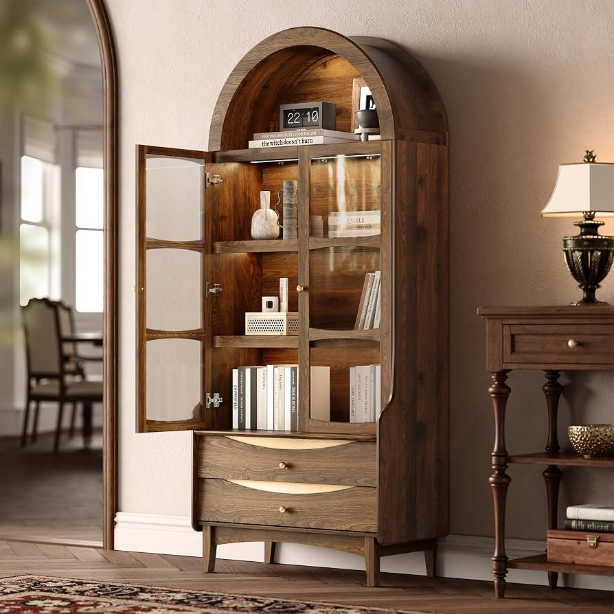 STO'SENSE 74" Tall Arched Bookshelf with LED Lights,4-Tier Modern Farmhouse Arched Bookcase with ... | Amazon (US)