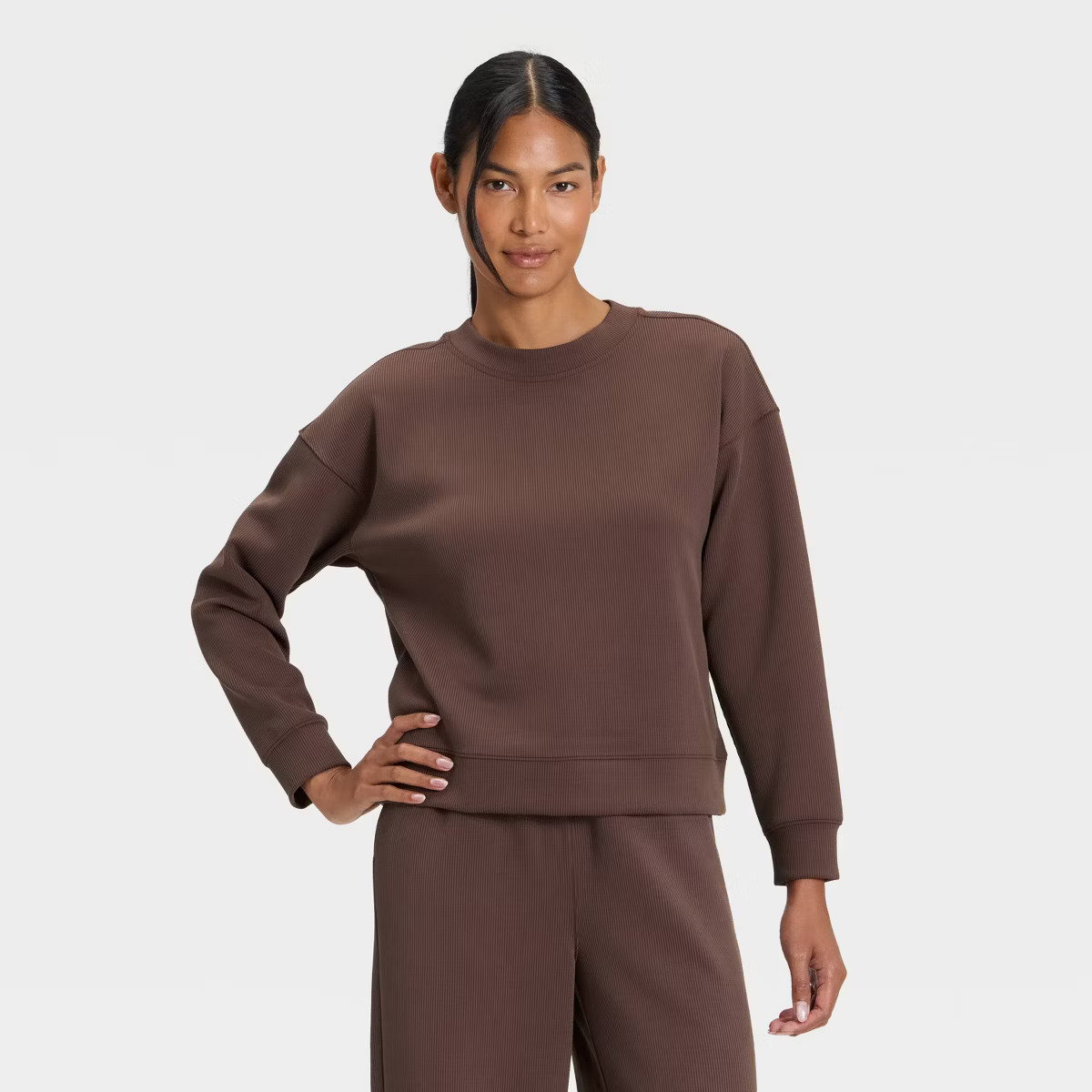 Women's Airy Sleek Ribbed Crewneck Sweatshirt - All In Motion™ | Target