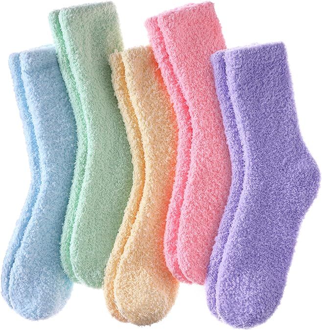 FNOVCO Womens Fuzzy Socks Cozy Soft Fleece Fluffy Warm Slipper Socks Winter Plush Crew Socks for ... | Amazon (US)