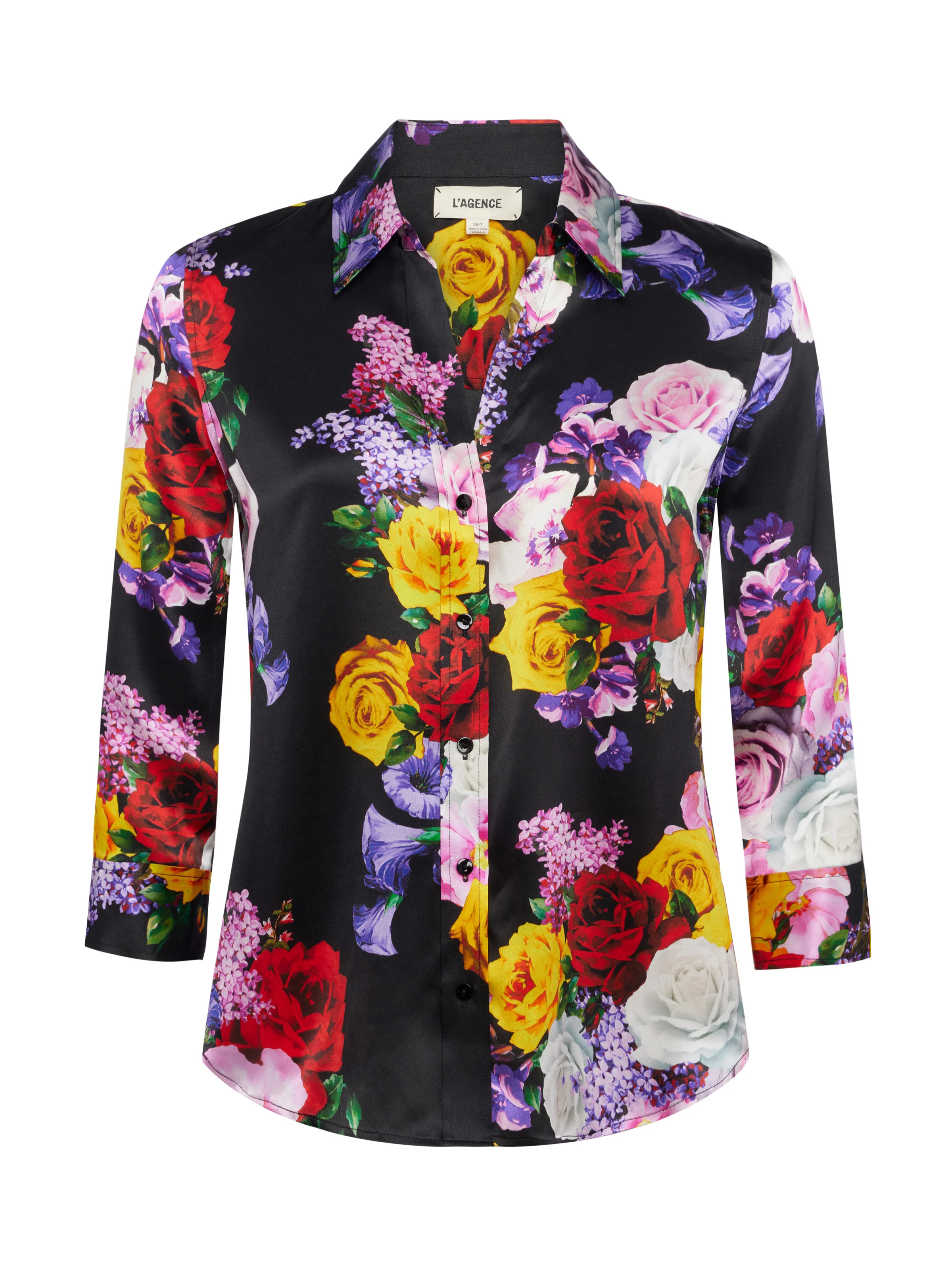 L'AGENCE Dani Silk Blouse in Black Multi Mix Rose | L'Agence