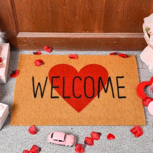 Ceenna Valentine's Day Doormat Outdoor Valentine's Heart Coir Doormat with Non-Slip Backing Red Heart Valentines Day Mat Front Porch Rug Outside Door Mat for Home Entrance Decor, 16 x 24 Inches | Amazon (US)