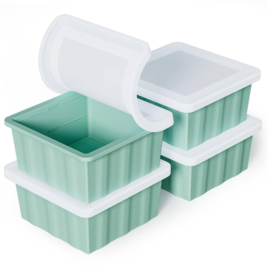 Silicone Freezer Tray for Soup Ice Cubes: 2-Cup Freezing Trays with Lid for Meal Prep - 4Pack Sil... | Amazon (US)