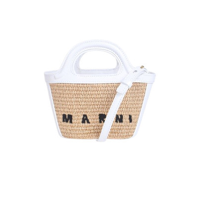 Marni Leather & Raffia Tropicalia Tote Bag White Sand | eBay US