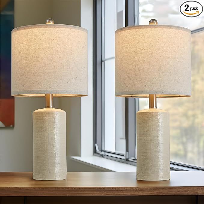 G-SAFAVA 20.25" Modern Ceramic Table lamp Set of 2 Small Farmhouse Bedside lamp Creamy-White Nigh... | Amazon (US)
