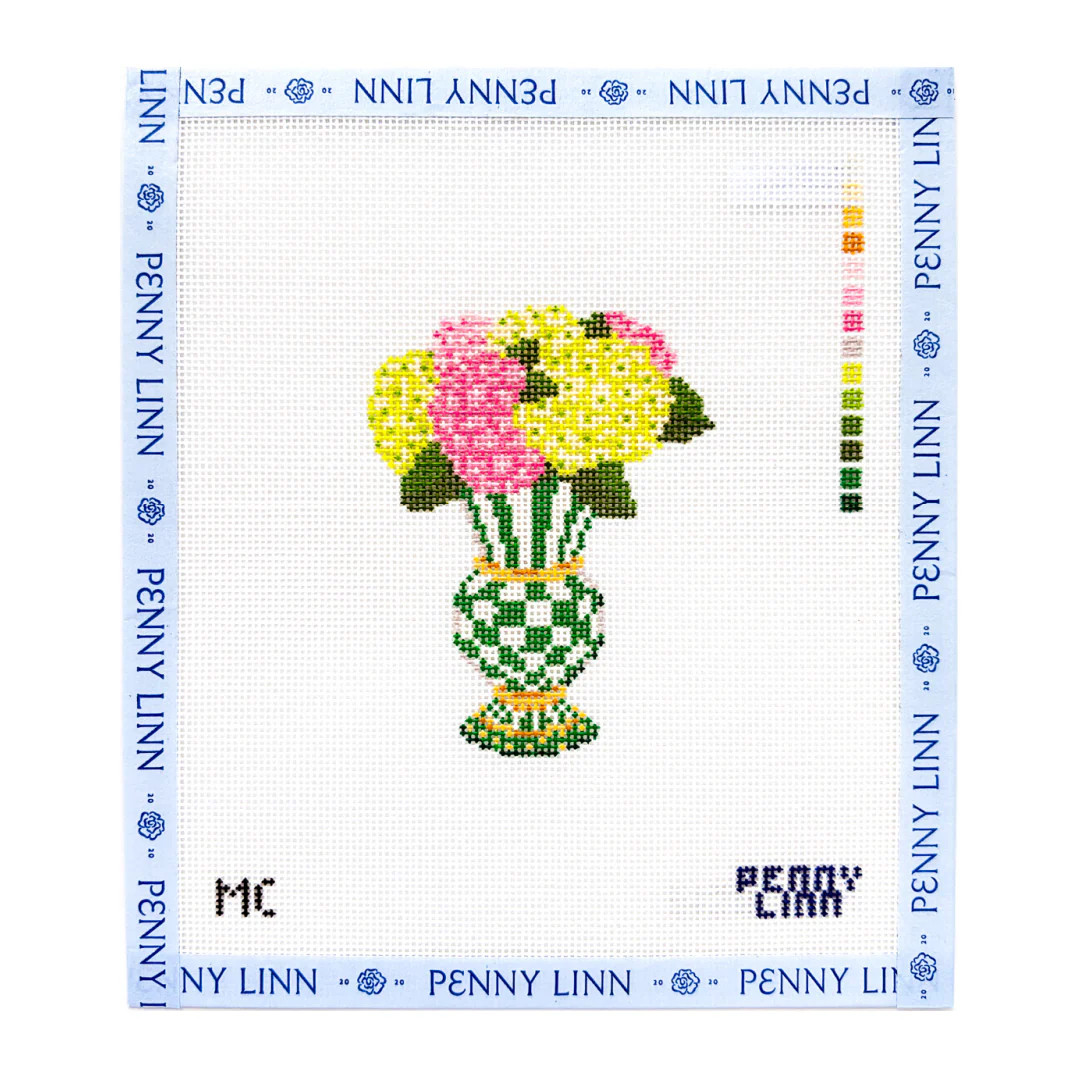 MacKenzie-Childs Emerald Check Floral Vase | Penny Linn Designs
