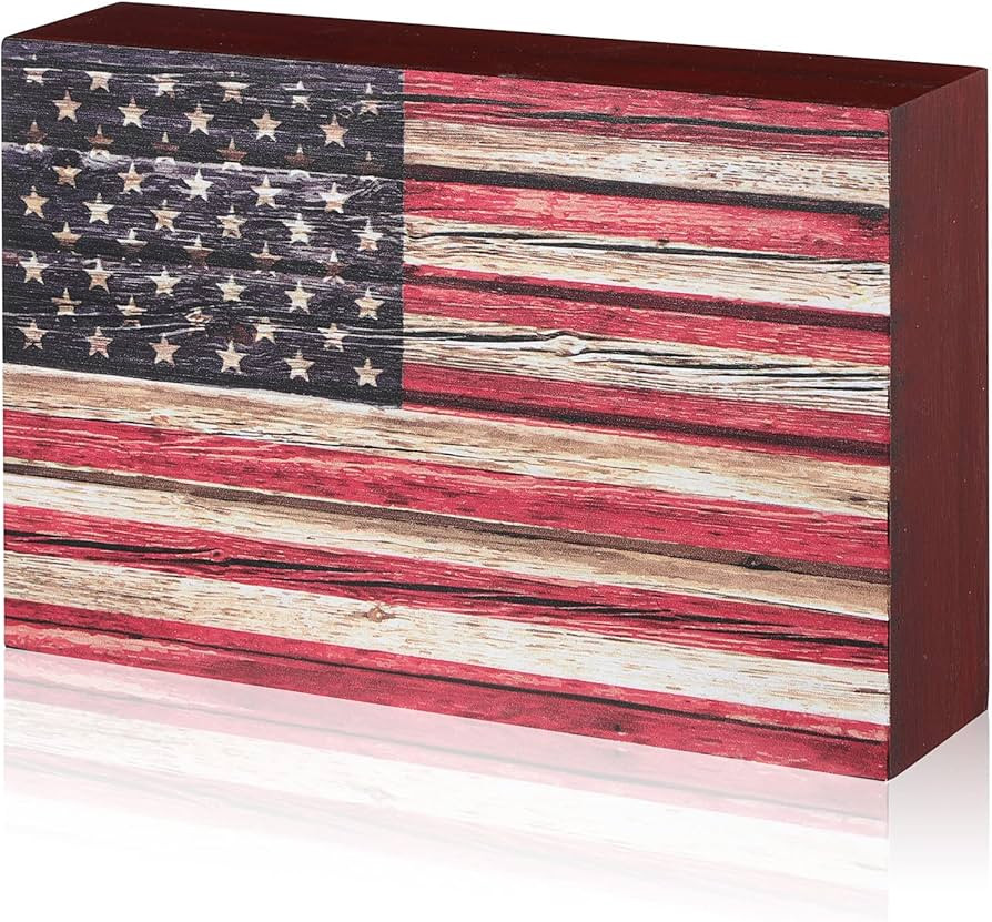 Patriotic Wooden American Flag Box Sign 4th of July Wood Block Patriotic Wall Art Vintage US Flag... | Amazon (US)