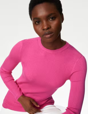 Ribbed Crew Neck Fitted Knitted Top | Marks & Spencer (UK)