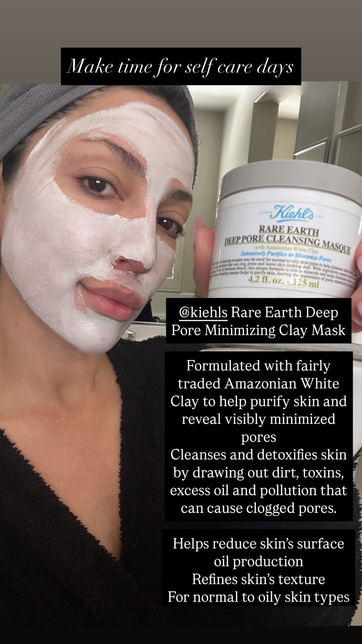 Self Care days using this pore minimizing clay mask. 

Formulated with fairly traded Amazonian White Clay to help purify skin and reveal visibly minimized pores
-Cleanses and detoxifies skin by drawing out dirt, toxins, excess oil and pollution that can cause clogged pores.
-Visibly reduces clogged pores
Helps reduce skin’s surface oil production 
-Refines skin’s texture
-For normal to oily skin types