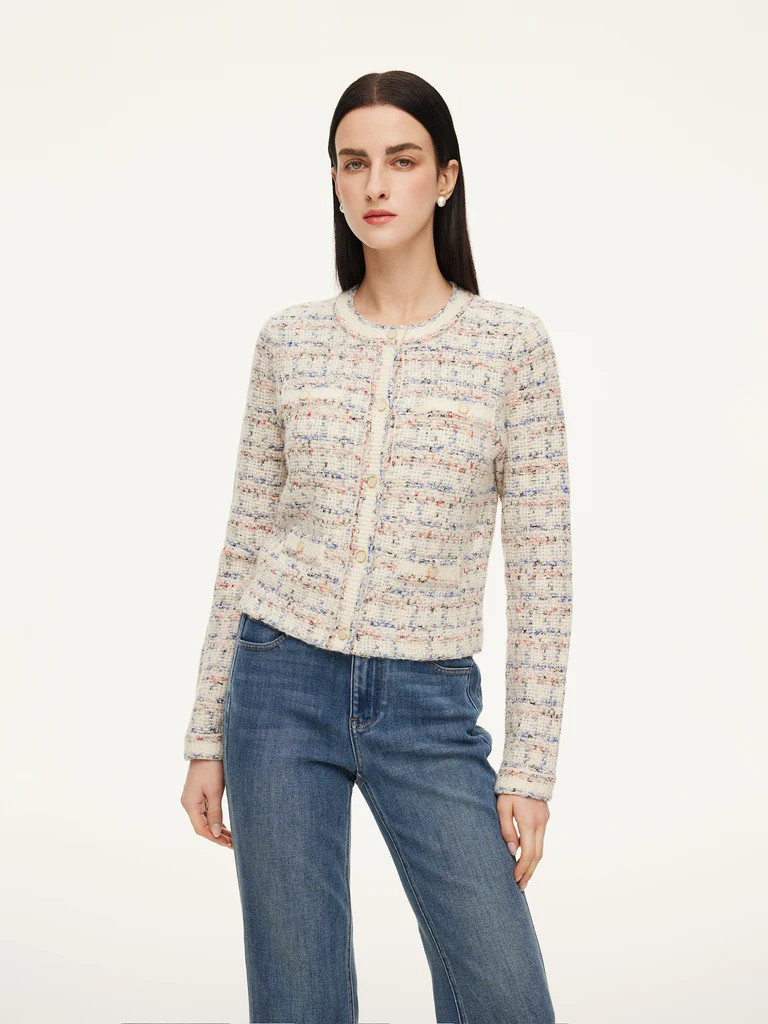 Pre-Order Wool Blend Jacquard Women Cardigan | GOELIA