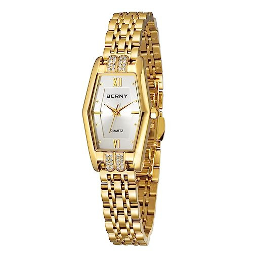 BERNY Gold Watches for Women Dainty Hexagon Ladies Quartz Wrist Watches Stainless Steel Band Fashion Analog Watch Luxury Bracelet(White Dial) | Amazon (US)