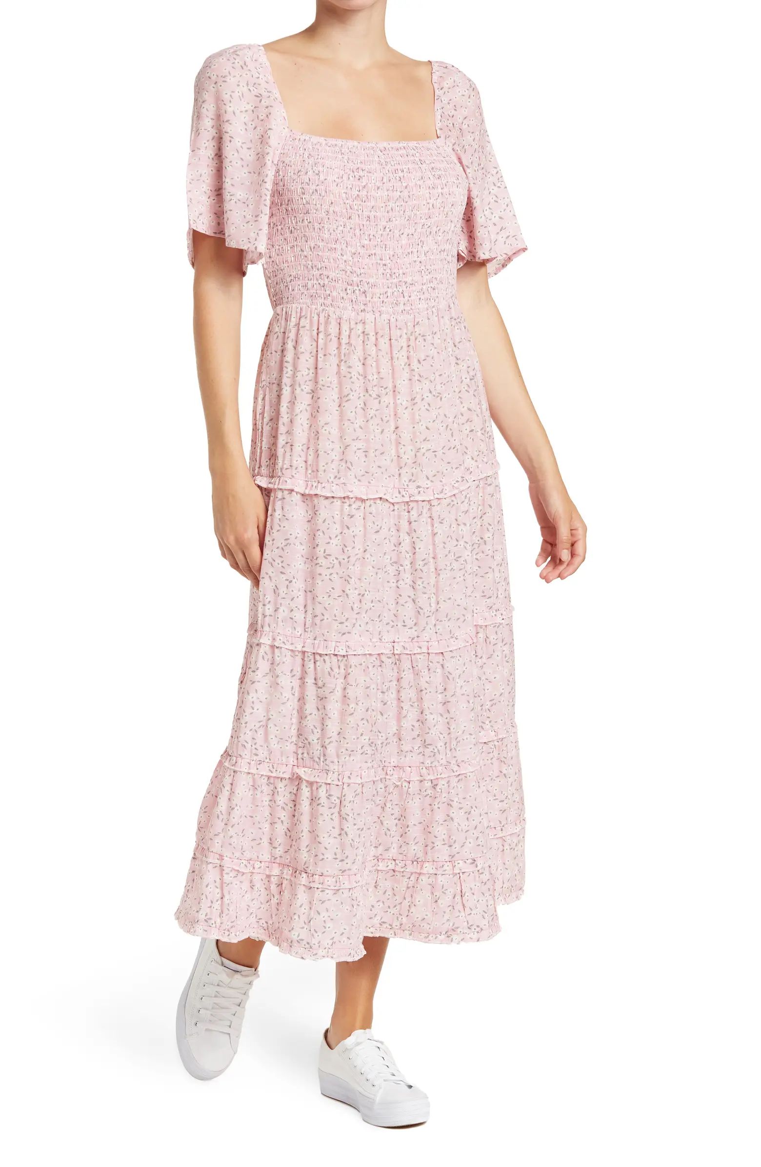 Bobeau Elbow Sleeve Smocked Tiered Dress | Nordstromrack | Nordstrom Rack