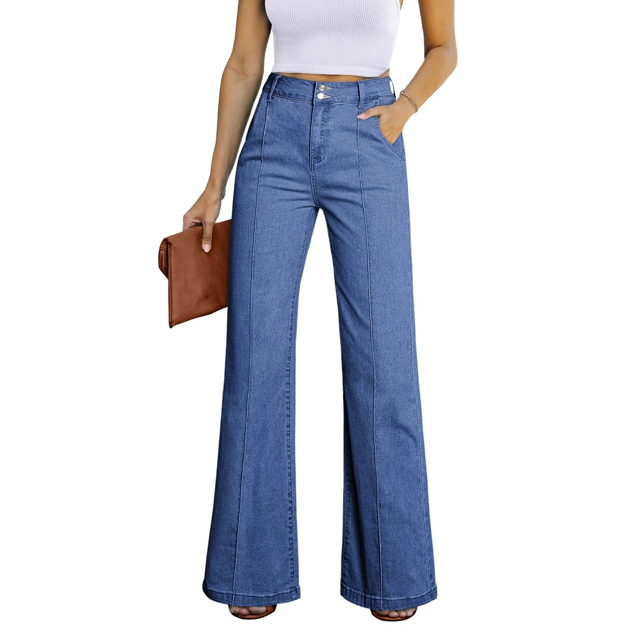 Dokotoo Womens Wide Leg Jeans high Waisted Straight Leg Loose Boyfriend Pants Jeans | Walmart (US)