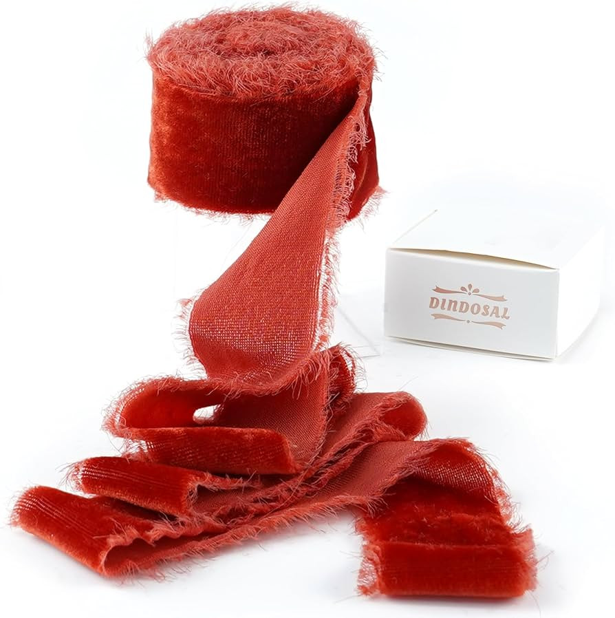 Rust Red Silk Velvet Ribbon 1.5 Inch Frayed Edge Ribbon Rustic Style Fringe Gift Ribbon Raw Edge ... | Amazon (US)