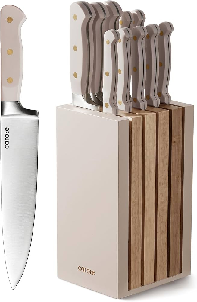 CAROTE 11PCS Knife Set with Block for kitchen, Stainless Steel Razor-Sharp Blade, Triple Riveted ... | Amazon (US)