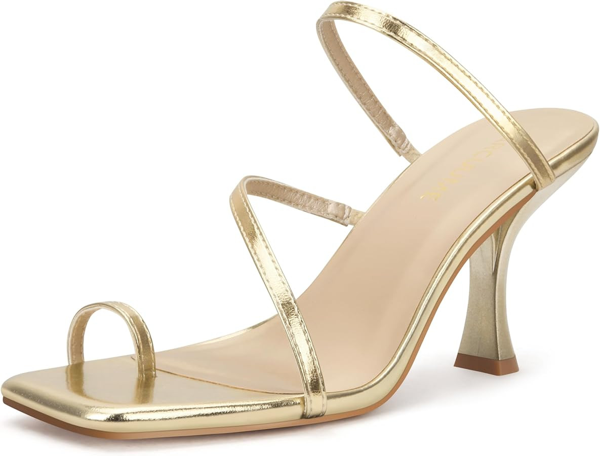 Carcuume Women's Square Toe Heeled Sandals Strappy Kitten Heels | Amazon (US)