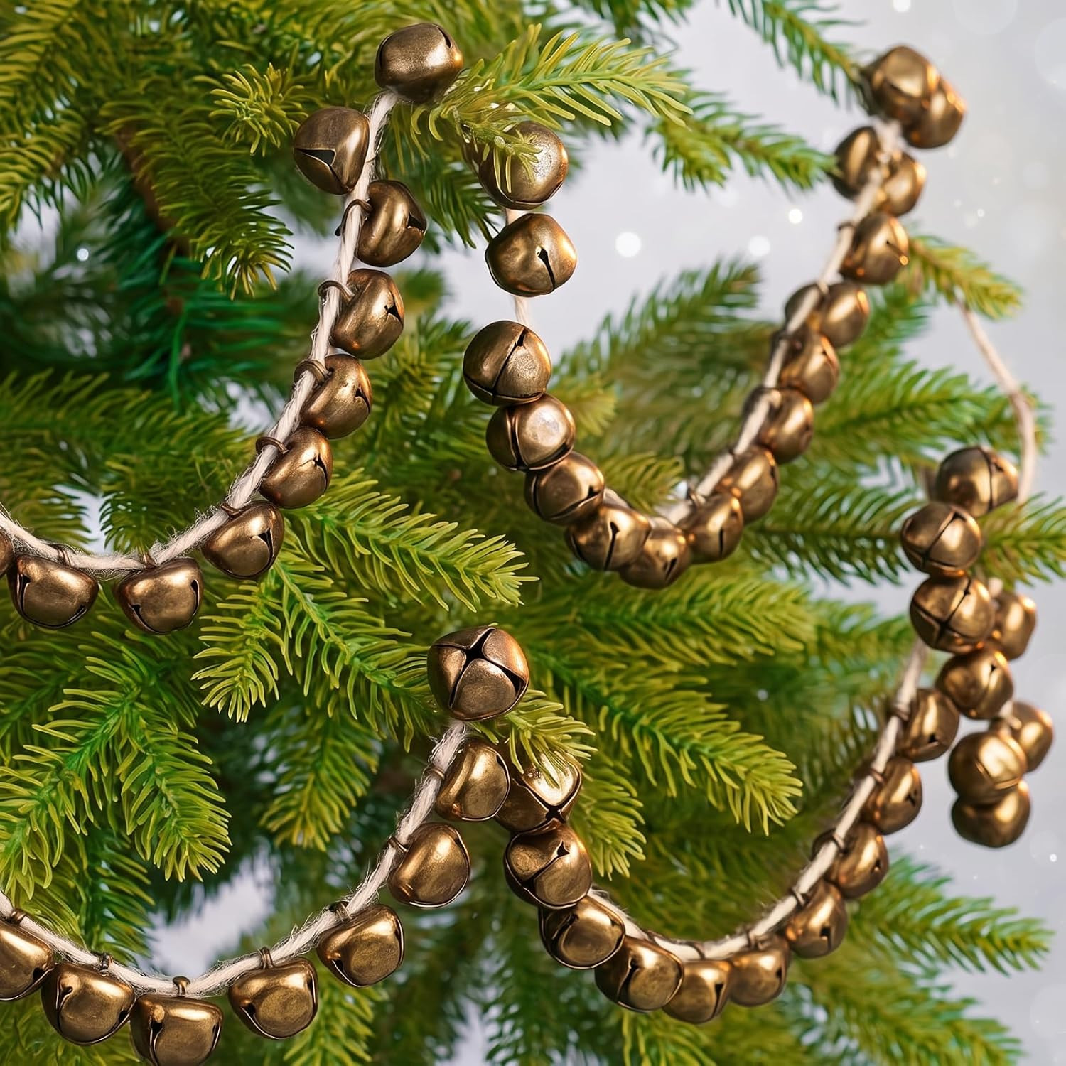 Suncalla 1 Pcs Christmas Jingle Bell Garland for Tree Stairs, Vintage Gold | Amazon (US)