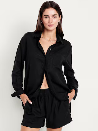 Linen-Blend Loose Button-Down Shirt | Old Navy (US)