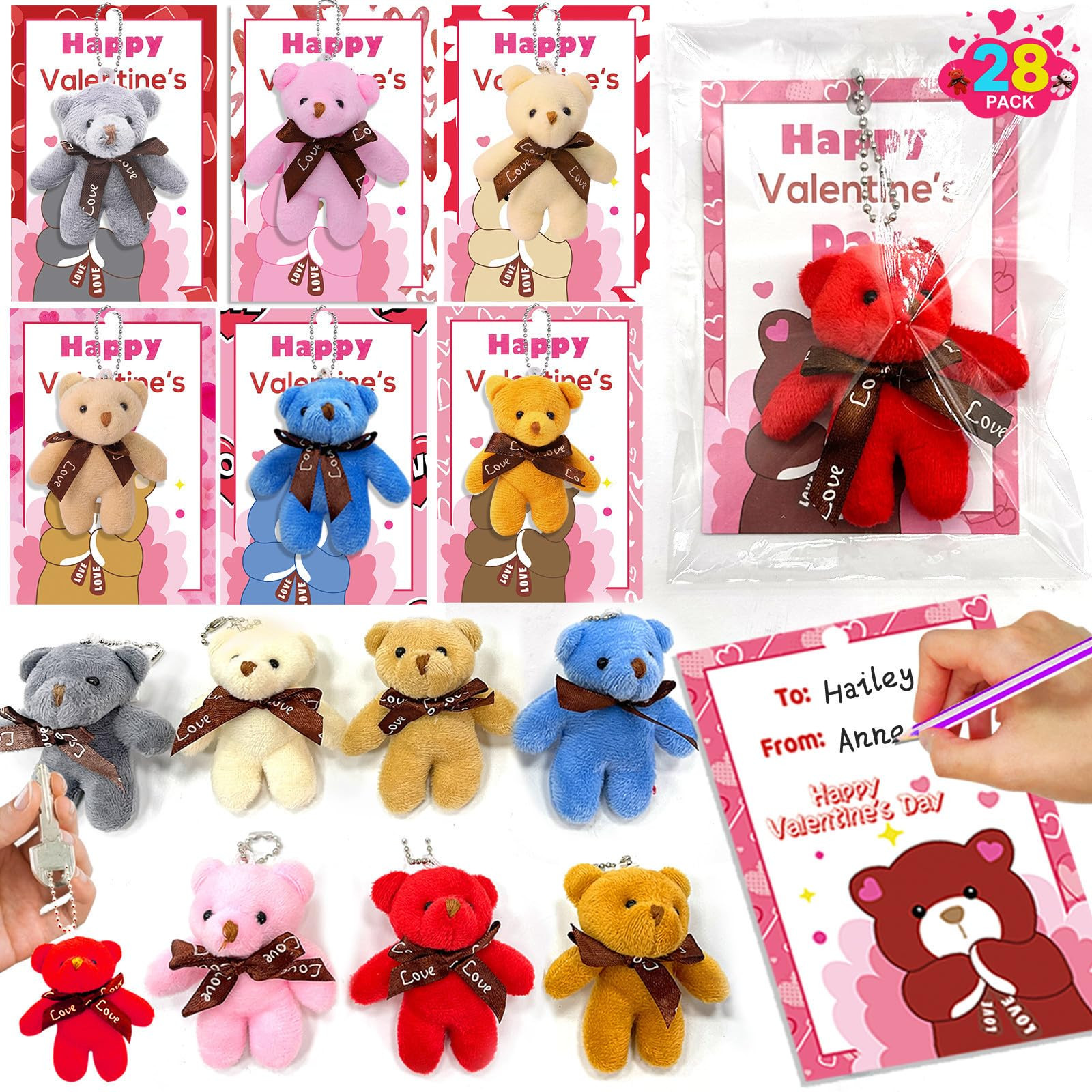AMENON 28 Pack Valentine's Day Bear Plush Toys with Cards, Valentines Gifts for Kids Classroom Sc... | Amazon (US)