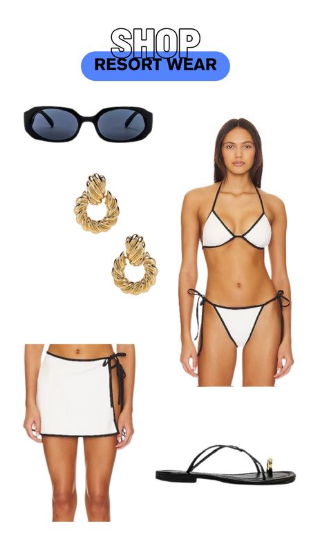 Resort wear, vacation outfit, bikini, gold earrings, sunglasses, sandals 

#LTKparties #LTKfindsunder100 #LTKstyletip