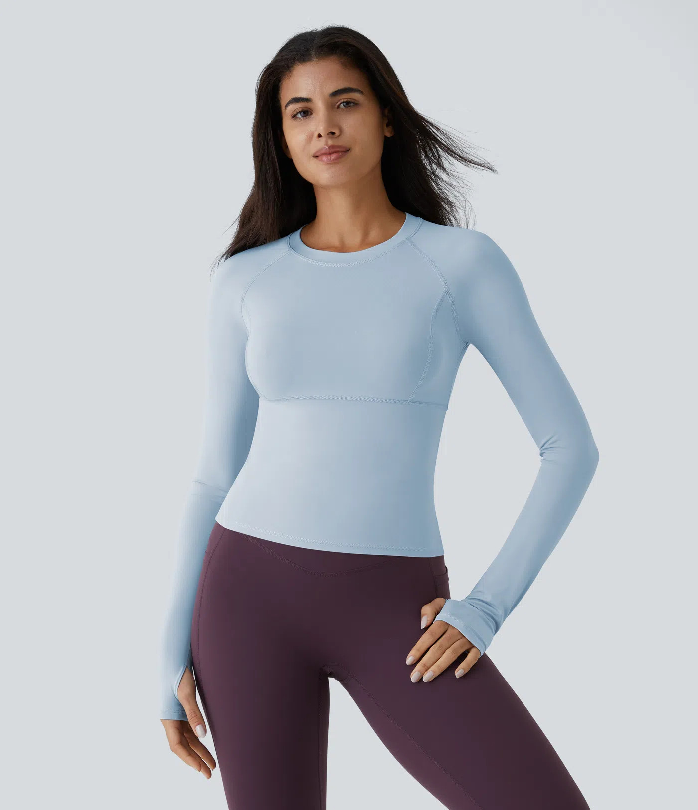 Solid Thumb Hole Yoga Sports Top | HALARA