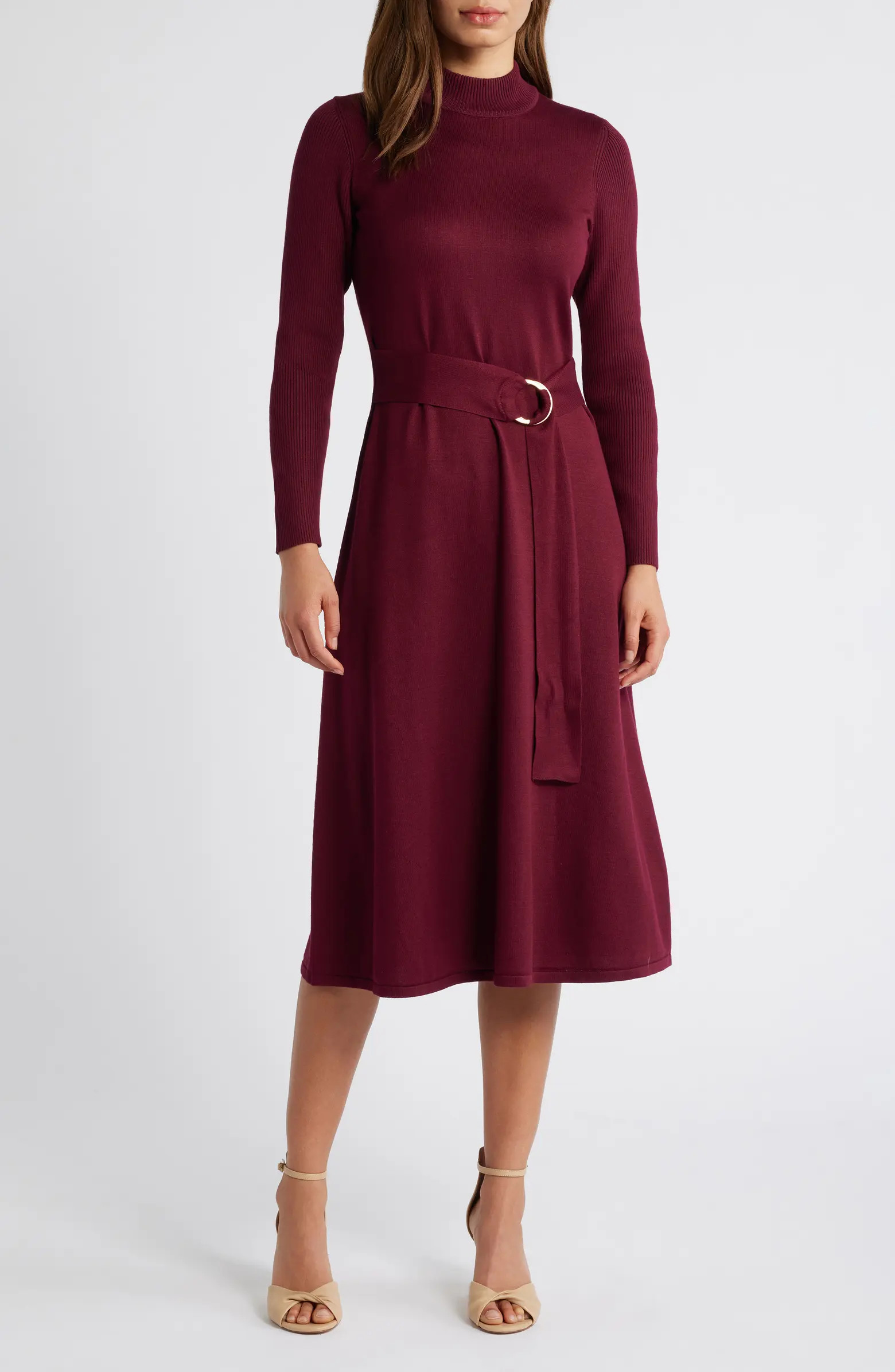 Tie Belt Mock Neck Long Sleeve Dress | Nordstrom