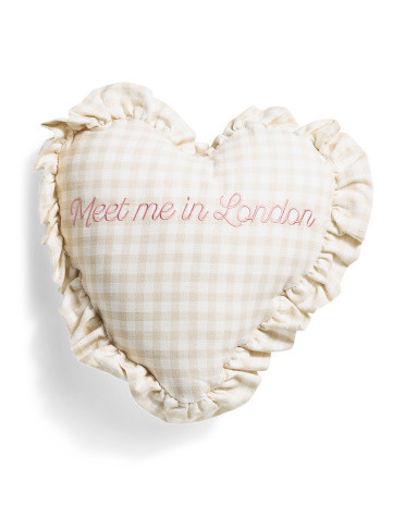 16x16 Meet Me In London Embroidered Gingham Heart Pillow | TJ Maxx