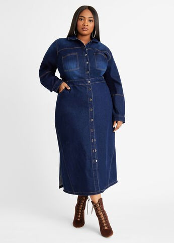 Denim Button Front Maxi Dress | Ashley Stewart