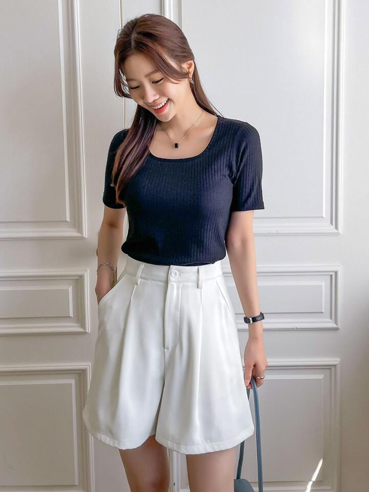 DAZY Fold Pleated Wide Leg Shorts Without Belt Summer | SHEIN