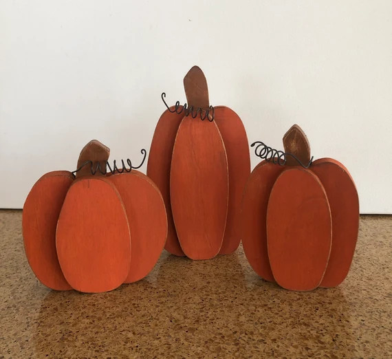 Wooden pumpkin trio, Halloween decoration, thanksgiving decoration | Etsy (US)