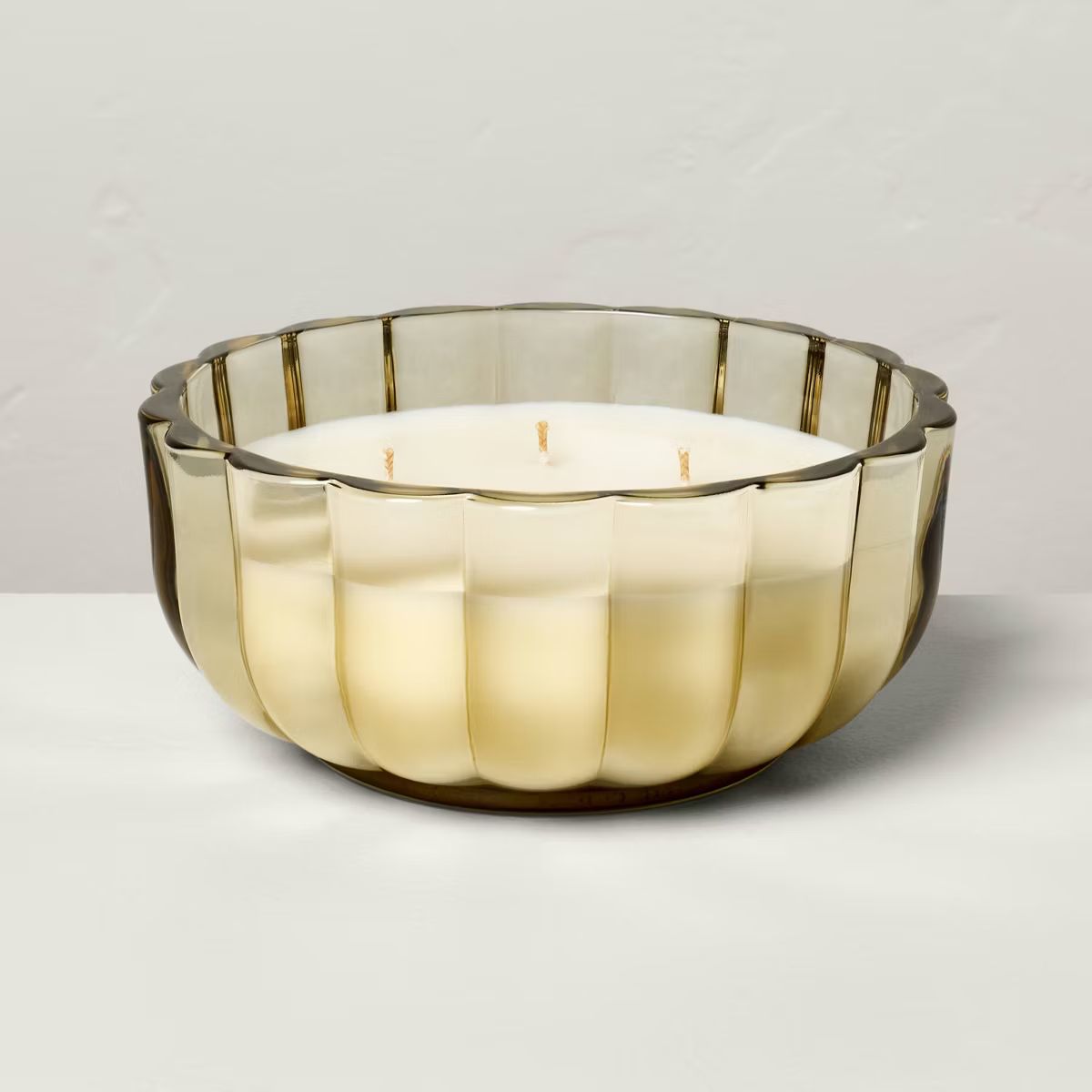 Tinted Glass Salted Honey Scalloped Jar Candle Tan - Hearth & Hand™ with Magnolia | Target