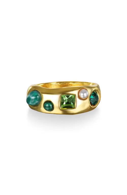 Sequin Rococo Crystal & Faux Pearl Ring in Green at Nordstrom, Size 6 | Nordstrom