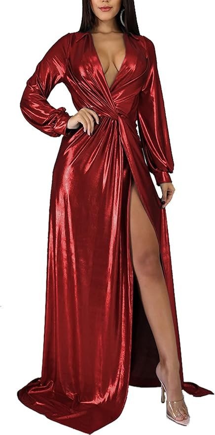 BestGirl Formal Long Sleeve Dress for Women Sequin Bodycon Ruched Sparkly Dresses | Amazon (US)