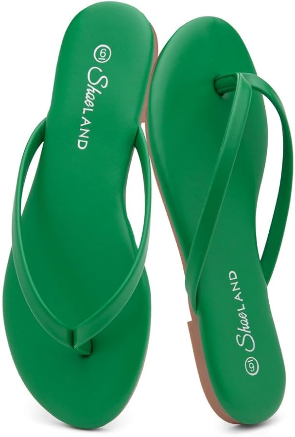 Shoe Land Thong Flip Flops for Women, Memory Foam Flat Sandals, Lightweight Summer Slides, Non Sl... | Amazon (US)