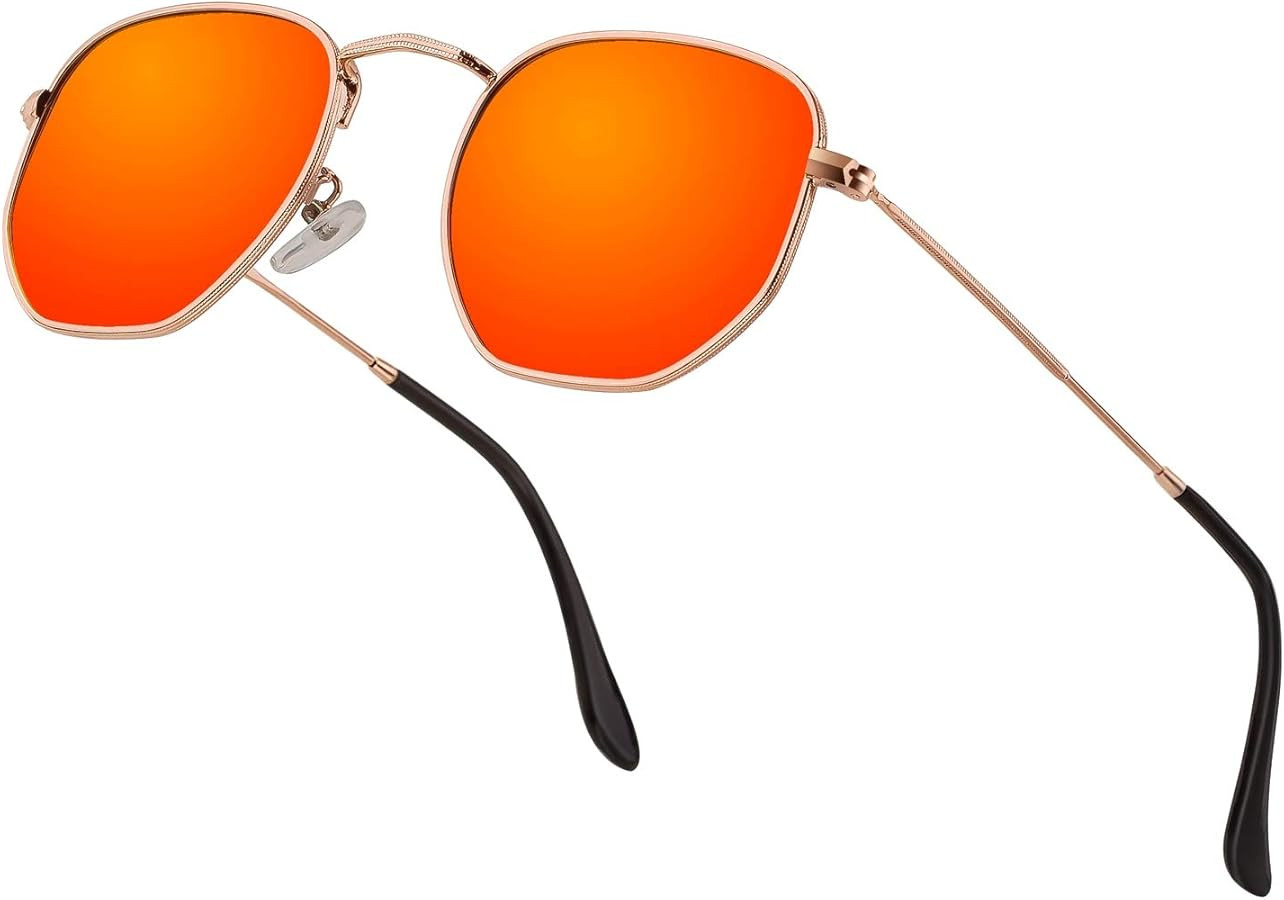 Hipster Hexagonal Polarized Sunglasses Men Women Geometric Square Small Vintage Metal Frame Retro... | Amazon (US)