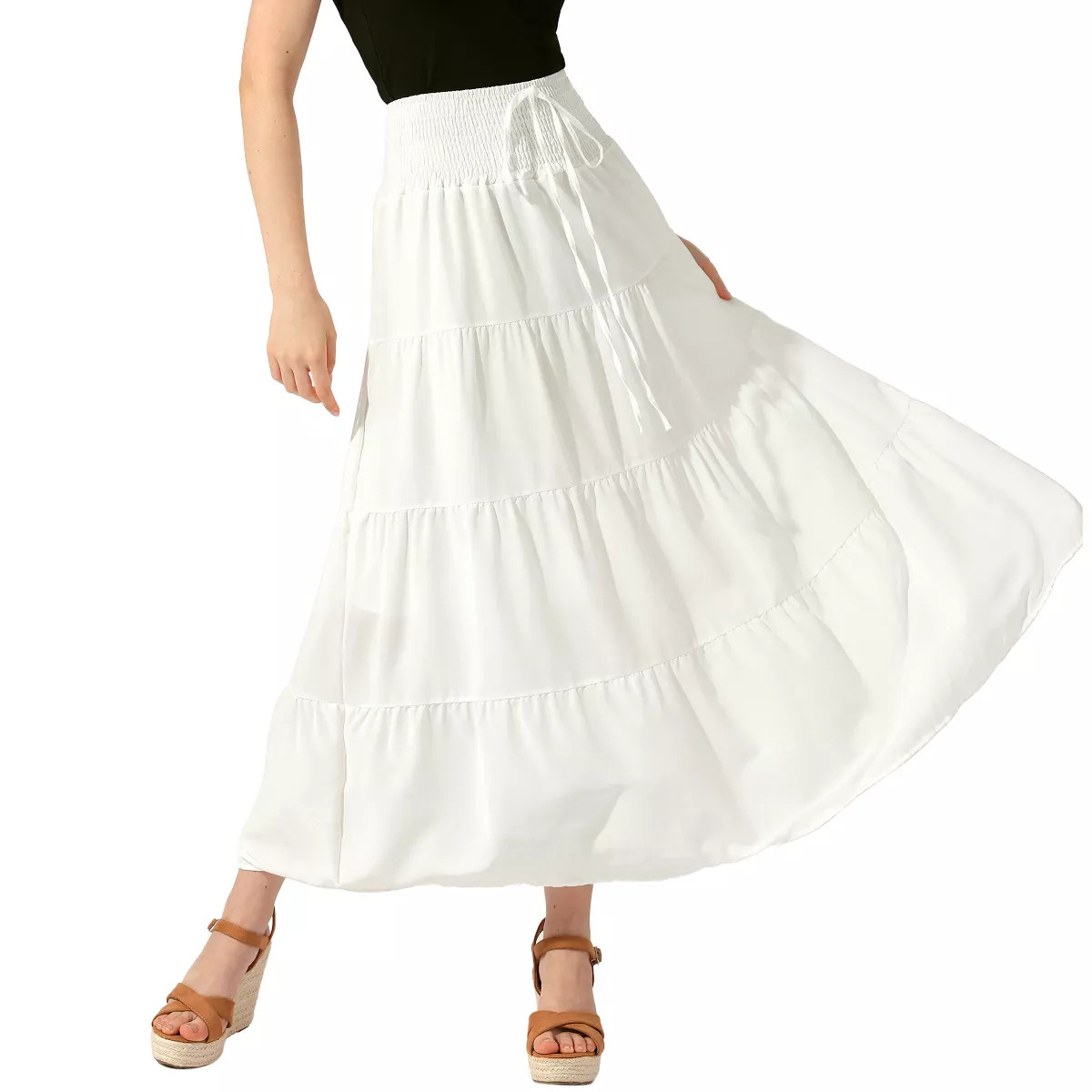 Allegra K Women's Boho Summer Smocked Elastic Waist Tiered A-Line Beach Maxi Skirt | Target