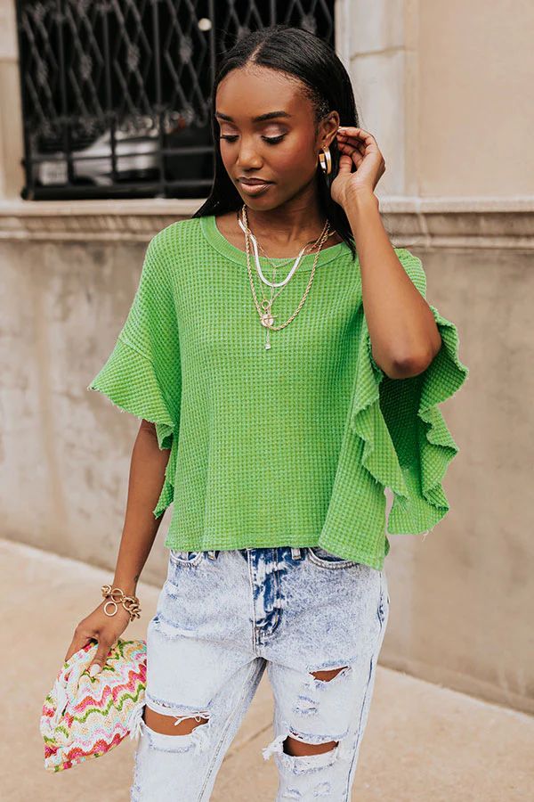 Stay Sweet Waffle Knit Shift Top in Kelly Green | Impressions Online Boutique