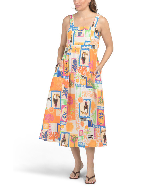 Made In Italy Linen Blend Sleeveless Toucan And Oranges Print Dress | Casual Dresses  | Marshalls | Marshalls