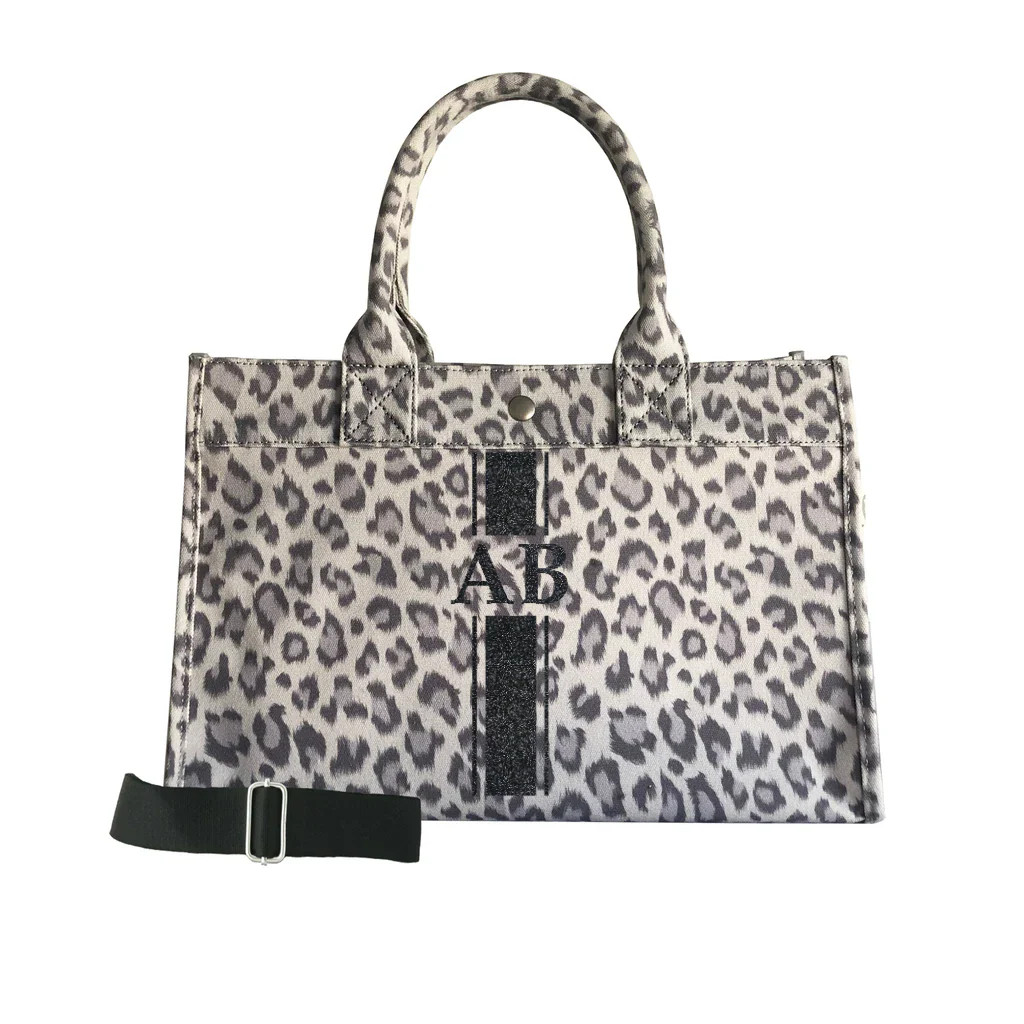 Monogram Stripe: Midi East West Bag- Grey Leopard | Quilted Koala