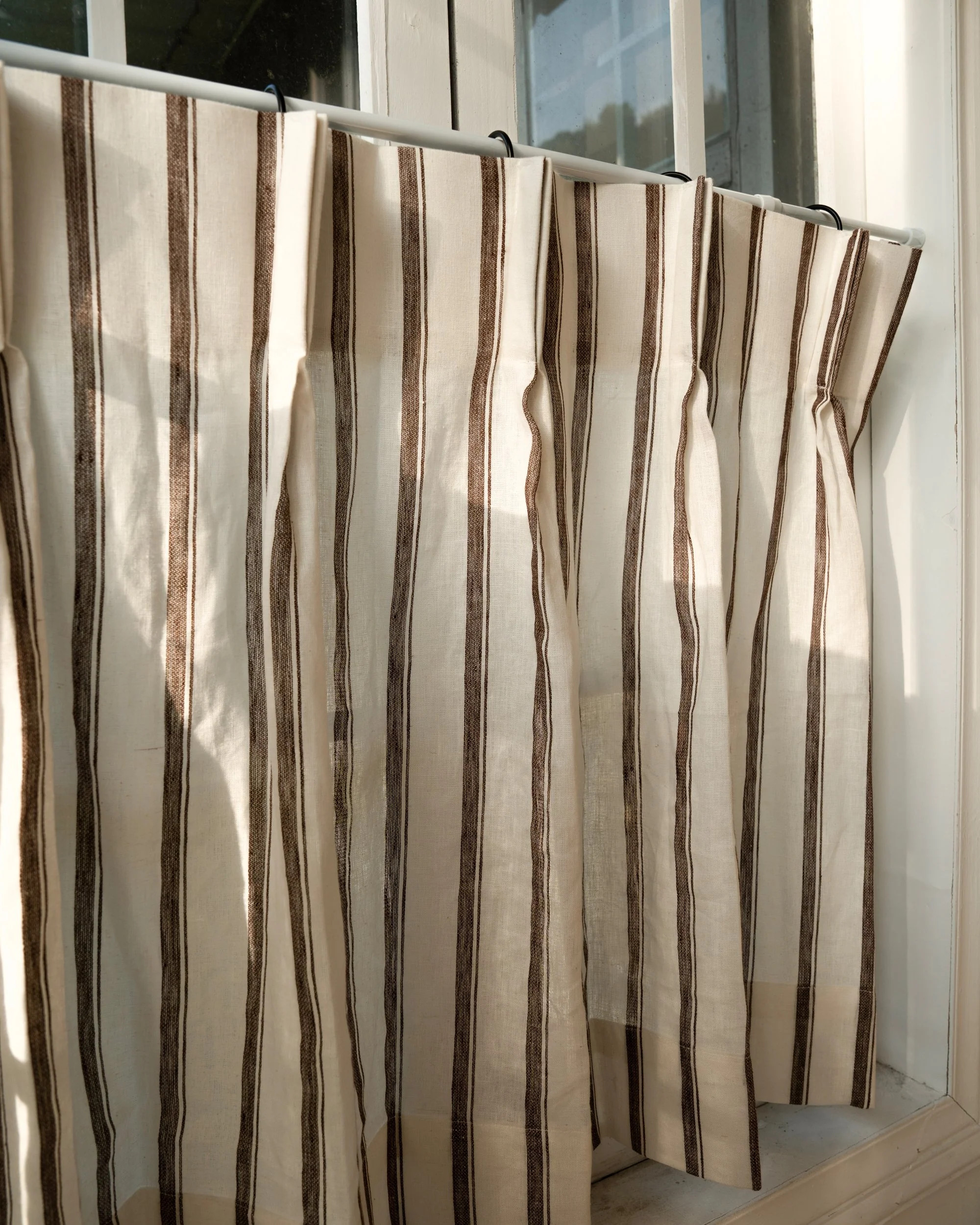 Cate 100% Linen Striped Custom Cafe Curtain | TheHues